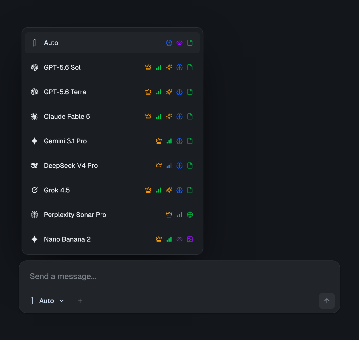 izzedo chat's model picker: ChatGPT, Claude, Gemini, Grok, Perplexity, DeepSeek and image models all selectable from one dropdown